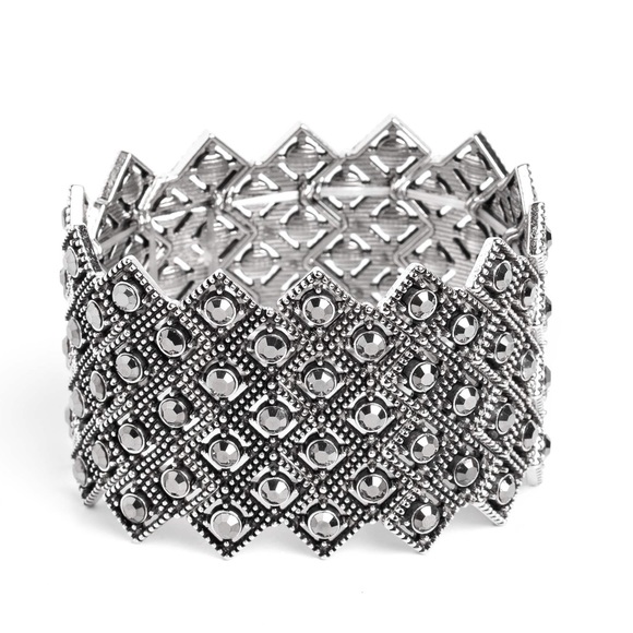 Jewelry - Silver Stretch Bracelet with Hematite Rhinestones